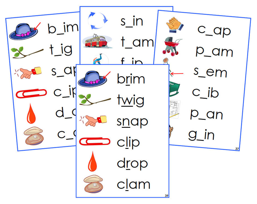 Montessori Blue CCVC Missing Consonant Cards - Montessori Print Shop