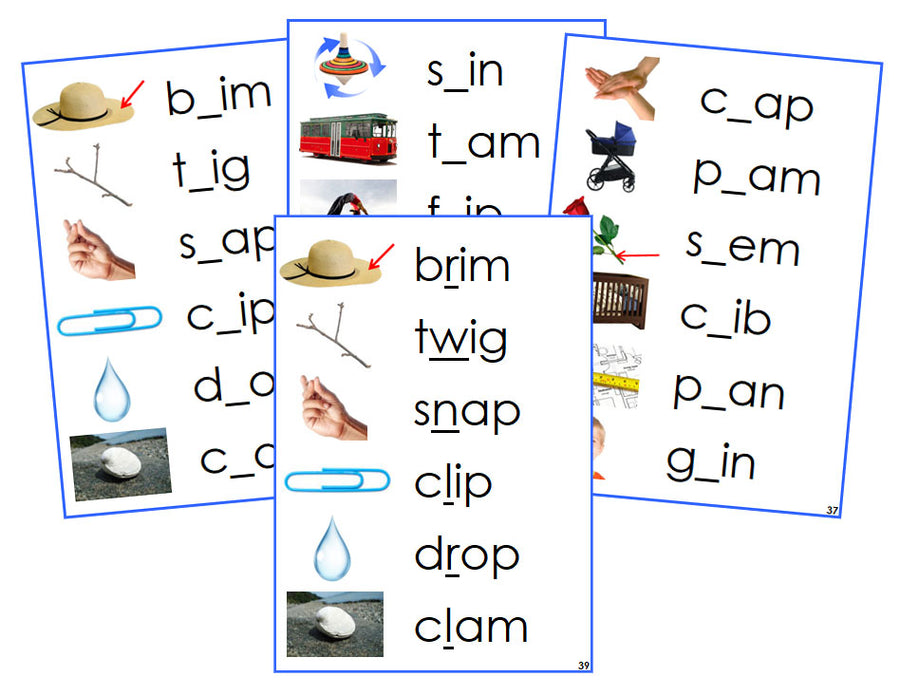 Montessori Blue CCVC Missing Consonant Cards (photos) - Montessori Print Shop