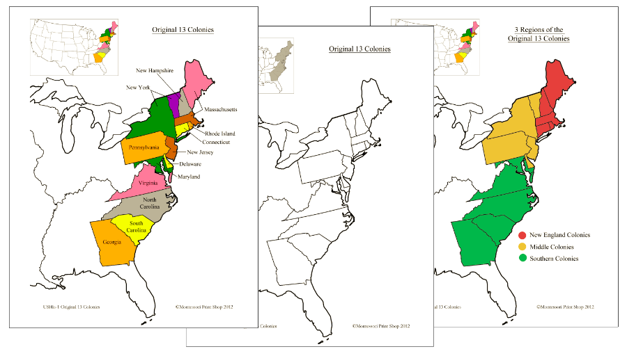 13 Original Colonies of the United States of America - Montessori Print Shop