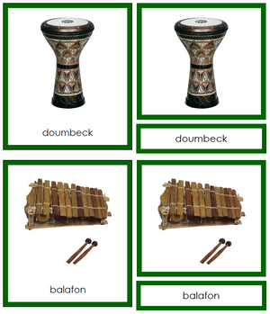 African Musical Instruments 3-Part Cards - - Montessori Print Shop continent study