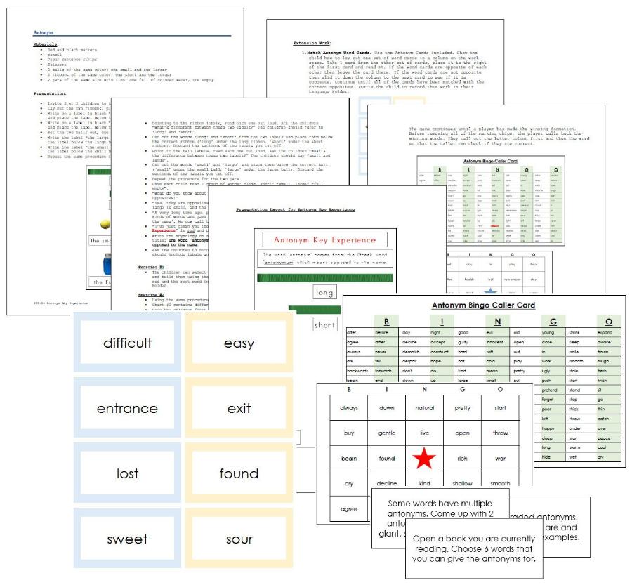 Elementary Montessori Antonym Key Experience - Montessori Print Shop