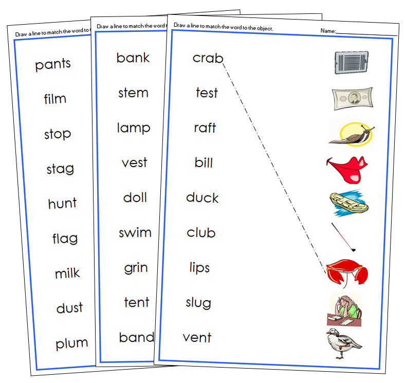 Blue Word & Picture Match - Montessori Pink Language Series - Montessori Print Shop