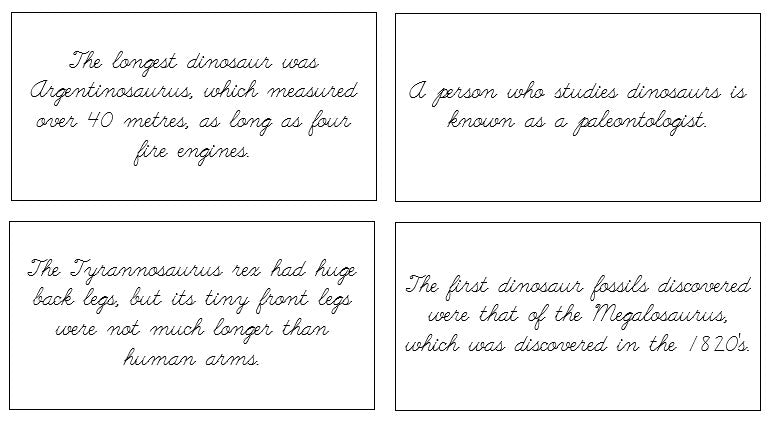 Dinosaur Fun Facts (cursive) - Montessori Print Shop Science Cards