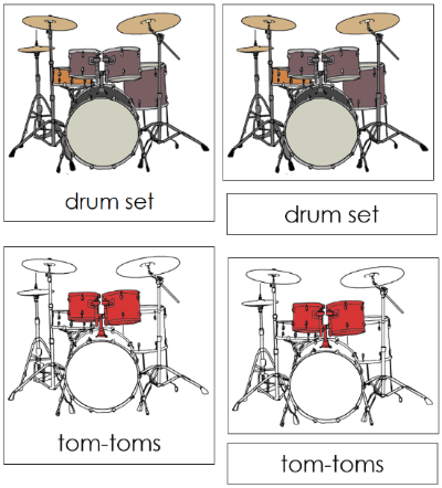 Drum Set Nomenclature Cards (red) - Montessori Print Shop