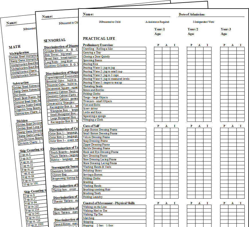 Primary Montessori Record-Keeping Forms - Montessori Print Shop