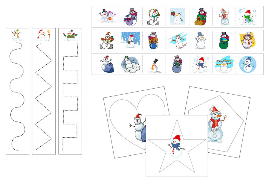 snowmen Cutting Work - Preschool Activity by Montessori Print Shop
