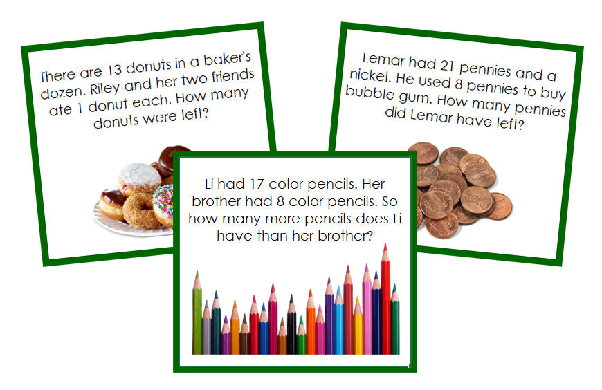 Subtraction Word Problems (color) Set 2 - Montessori Print Shop