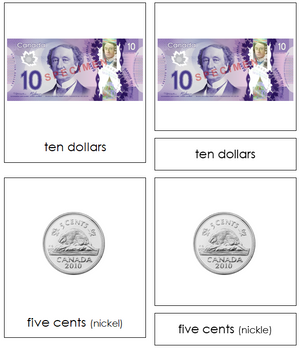 Canadian Currency Cards - Montessori continent cards