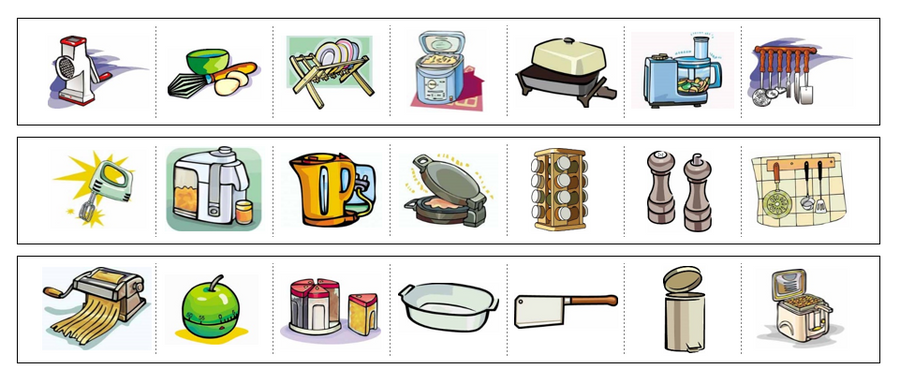Kitchen Items Cutting Work - Preschool Activity by Montessori Print Shop
