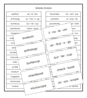 Syllable Analysis Cards - Montessori Print Shop grammar lesson