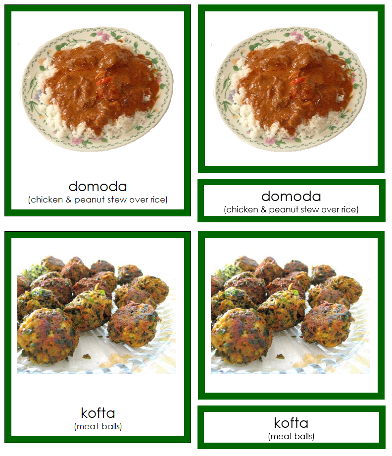 Foods of Africa 3-Part Cards (color-coded) by Montessori Print Shop