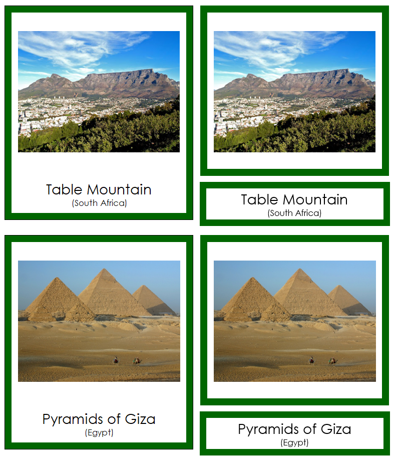 Landmarks of Africa 3-Part Cards (color-coded) by Montessori Print Shop