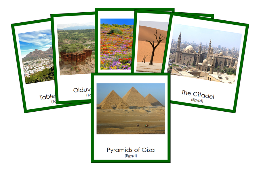 Landmarks of Africa 3-Part Cards (color-coded) by Montessori Print Shop