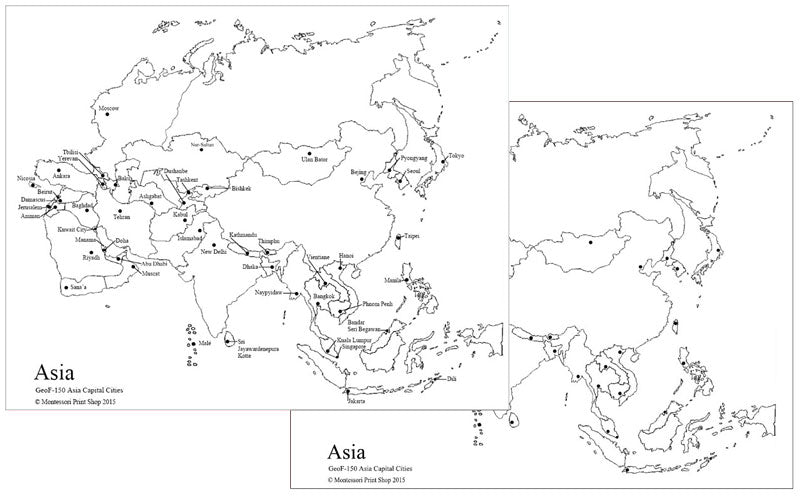Map Of Asia With Capital Cities Asia Green Hue Colored On Dark