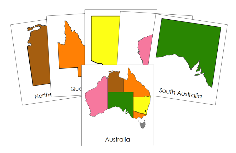 Australia States & Territories (color-coded) 3-Part Cards by Montessori Print Shop