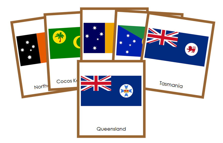 Flags of Australia 3-Part Cards (color coded)  by Montessori Print Shop