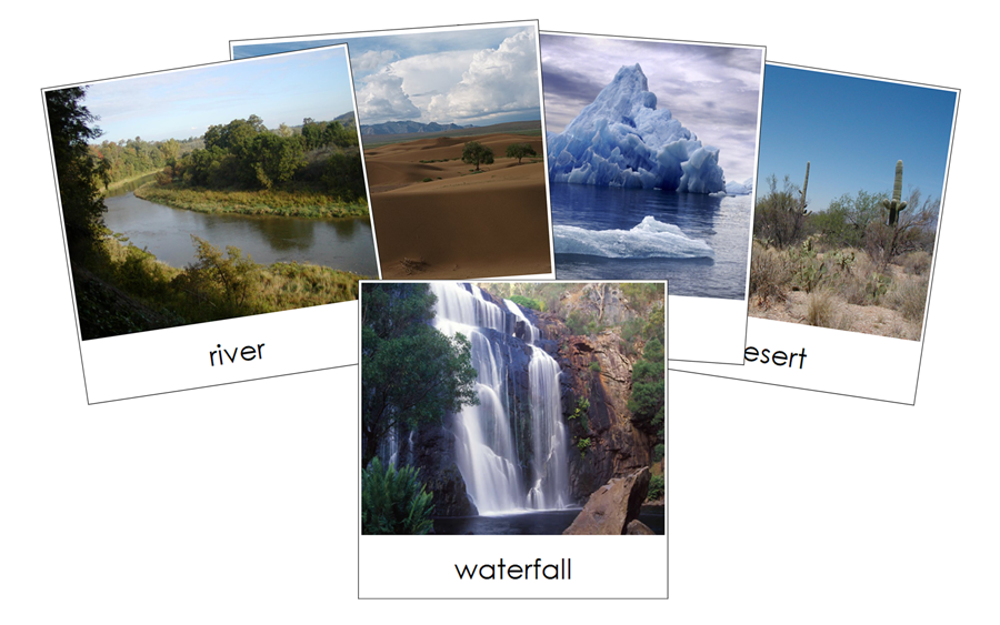 Aquatic & Land Features 3-Part Cards (Set 1) by Montessori Print Shop