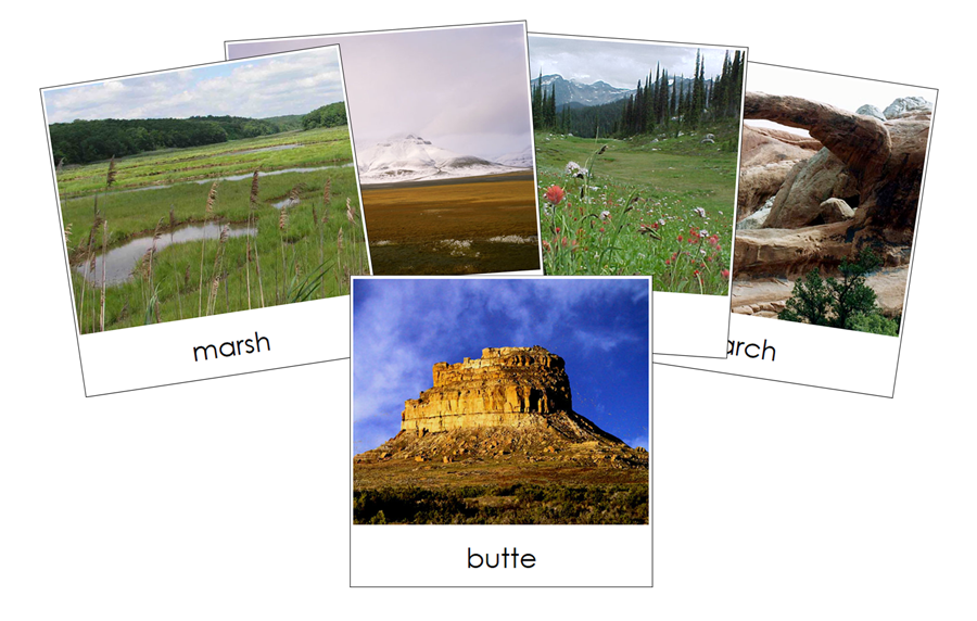 Aquatic & Land Features 3-Part Cards (Set 3) by Montessori Print Shop