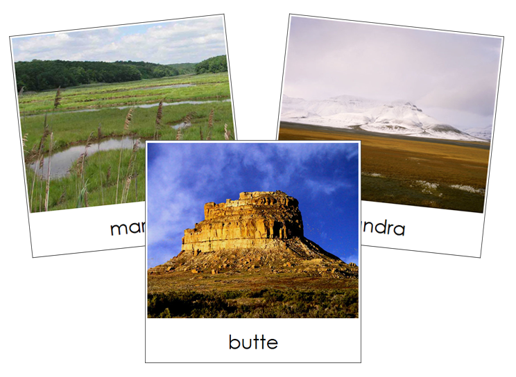 Aquatic & Land Feature 3-Part Cards Set 3 - Montessori geography cards