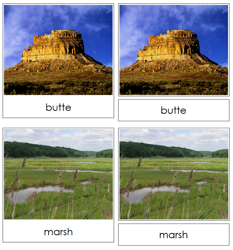 Aquatic & Land Feature 3-Part Cards Set 3 - Montessori geography cards