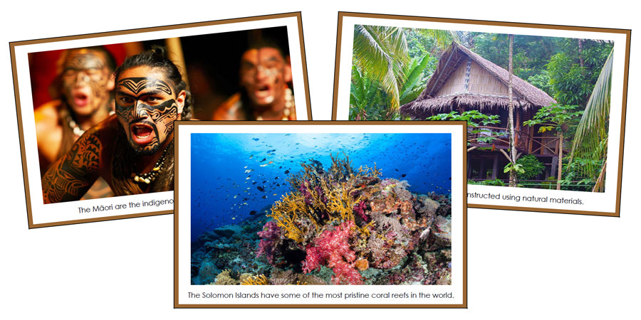 Australia/Oceania Continent Cards (color borders) - Montessori Print Shop geography cards