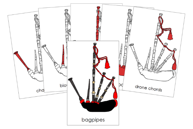 Parts of a Bagpipe Nomenclature Cards (red) by Montessori Print Shop