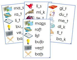 Montessori Blue CVCC Missing Consonant Cards - Montessori Print Shop