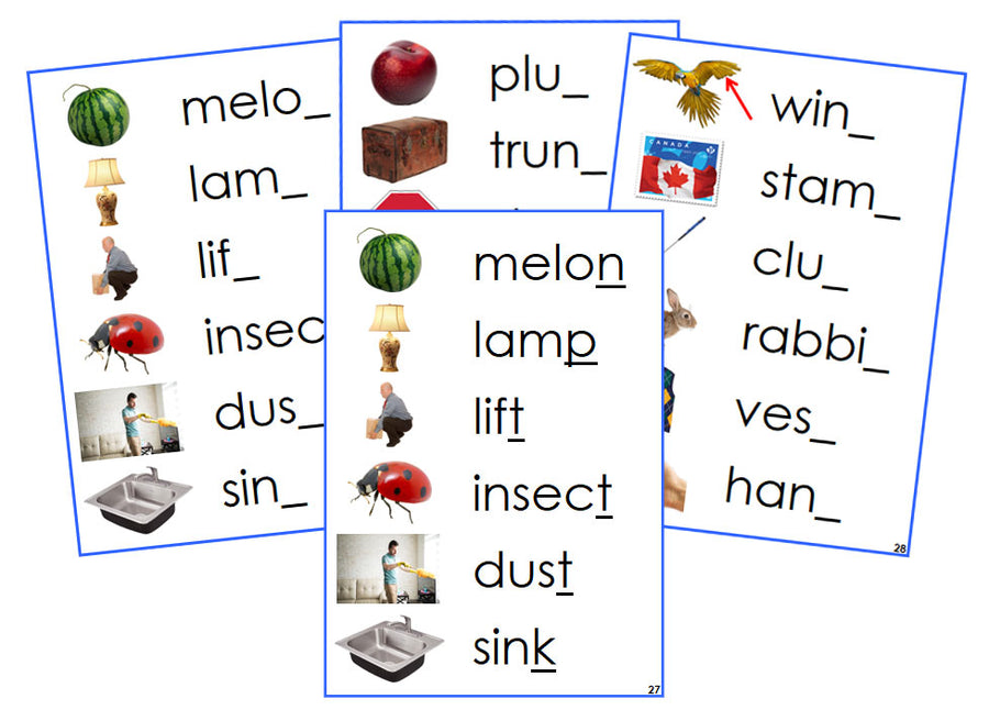 Montessori Blue Ending Sound Cards (photos) - Montessori Print Shop language program