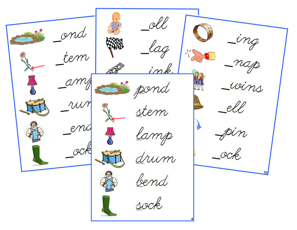 Montessori Blue Initial Sound Cards - CURSIVE - Montessori Print Shop phonics lesson