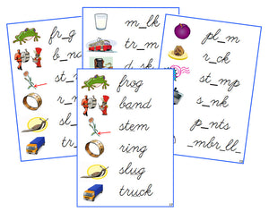 Montessori Blue Language Series Bundle - CURSIVE - Phonetic Vowel Sound Cards - Montessori Print Shop Phonics Program