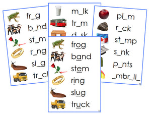 Montessori Blue Vowel Sound Cards (photos) - Montessori Print Shop phonetic language program