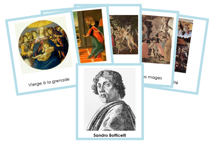 French - Sandro Botticelli Art Cards (color-coded) - Montessori Print Shop Digital Download