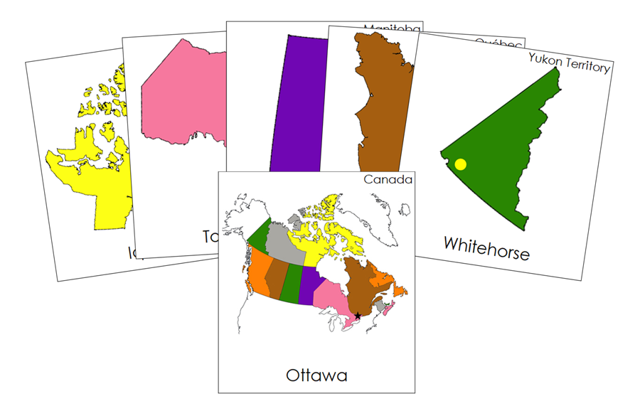 Capital Cities of Canada 3-Part Cards (color coded) by Montessori Print Shop