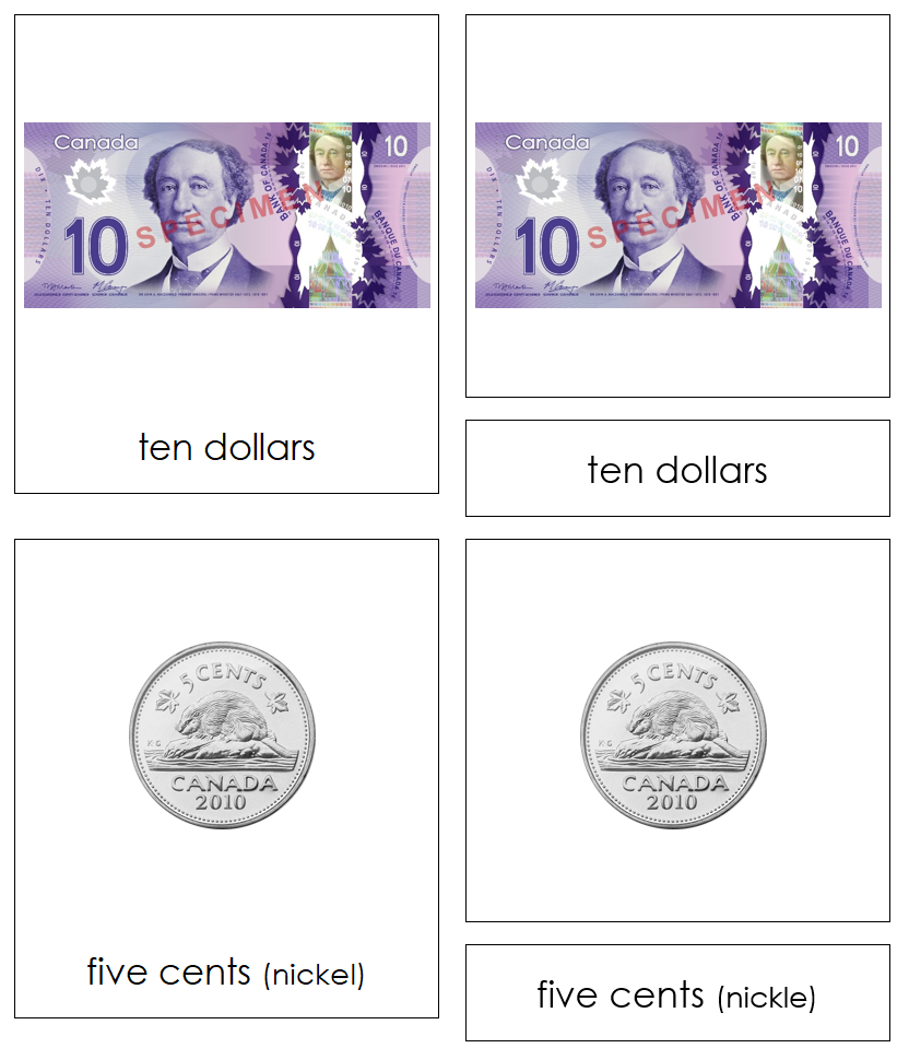 Canadian Currency 3-Part Cards by Montessori Print Shop