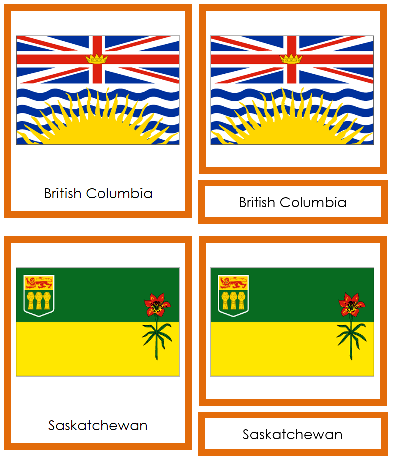 Flags of Canada 3-Part Cards (color coded) by Montessori Print Shop