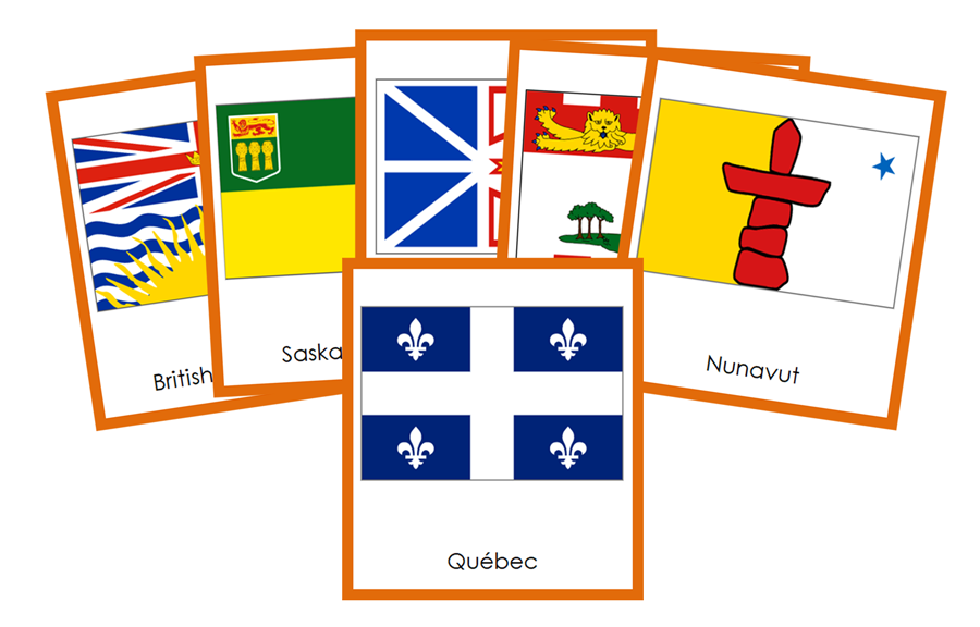Flags of Canada 3-Part Cards (color coded) by Montessori Print Shop