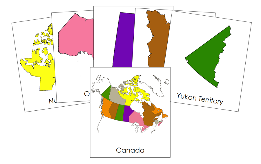 Provinces & Territories of Canada 3-Part Cards (color coded) by Montessori Print Shop