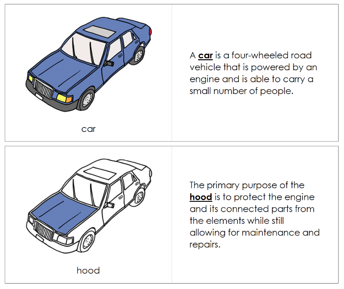 Parts of a Car Nomenclature Book  - Montessori Print Shop Digital Download