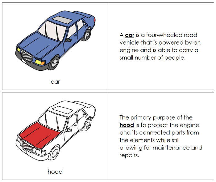 Parts of a Car Nomenclature Book (Red) - Montessori Print Shop Digital Download