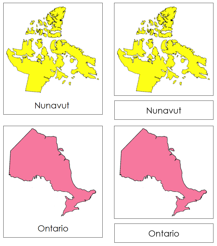 Provinces & Territories of Canada 3-Part Cards (color coded) by Montessori Print Shop