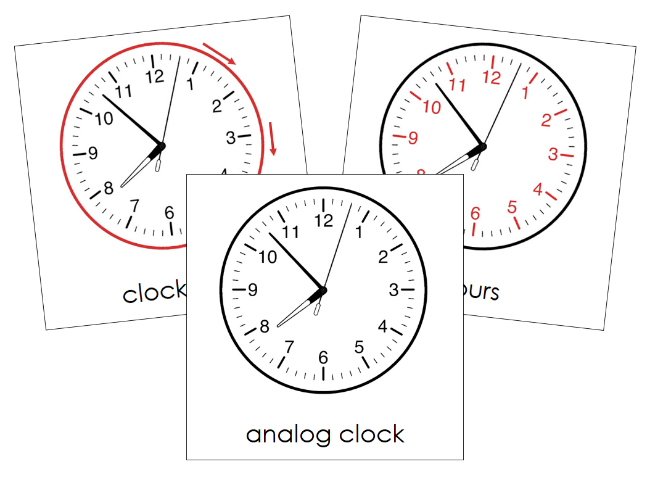 Parts of a Clock 3-Part Nomenclature Cards by Montessori Print Shop