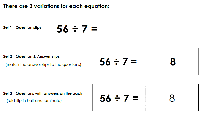 Montessori Division Equation slips - Montessori Print Shop Digital Download