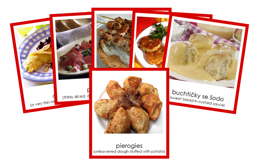 Foods of Europe 3-Part Cards (color-coded) by Montessori Print Shop