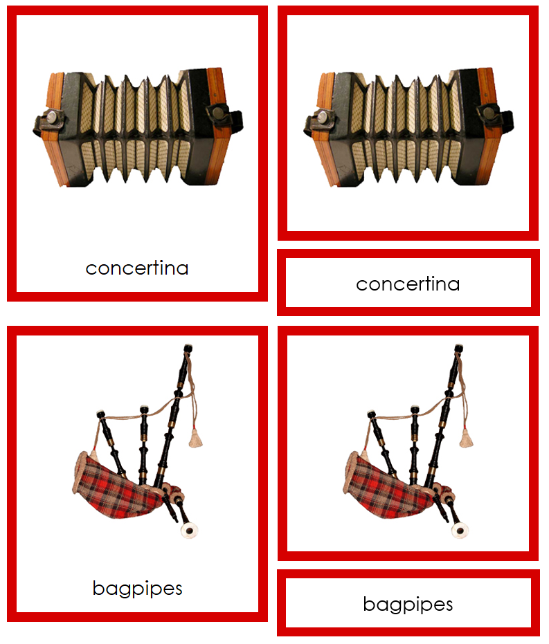 Musical Instruments of Europe 3-Part Cards(color-coded) by Montessori Print Shop