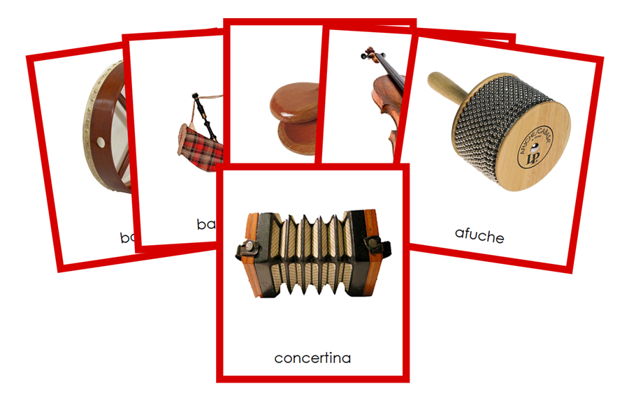 Musical Instruments of Europe 3-Part Cards(color-coded) by Montessori Print Shop