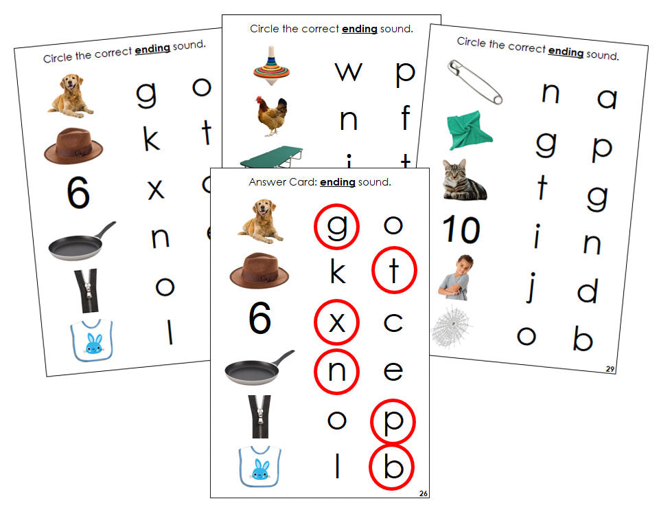 Montessori Step 1: Ending Sound Choice Cards (photos) - Montessori Print Shop phonics program