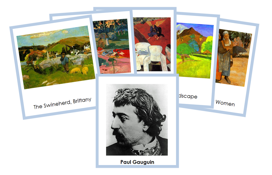 Paul Gauguin 3-Part Art Cards (color-coded) - Montessori Print Shop Digital Download