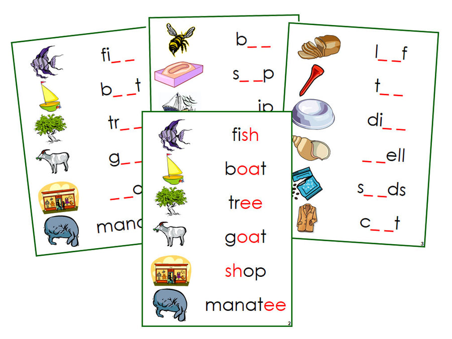 Montessori Green Phonogram Sound Cards Set 1 - Montessori language cards - Montessori Print Shop