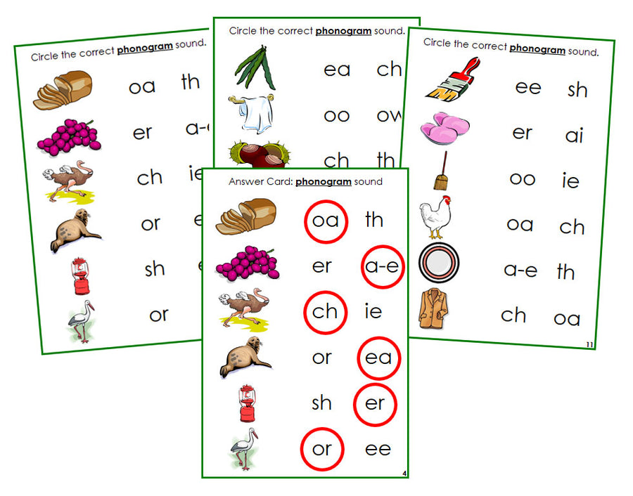 Montessori Green Phonogram Sound Choice Cards Set 1 - Montessori language cards - Montessori Print Shop