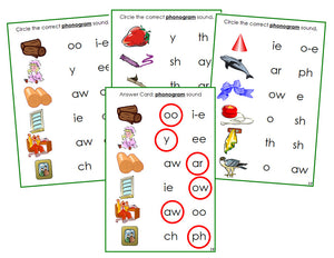Montessori Green Phonogram Sound Choice Cards Set 2 - Montessori language cards - Montessori Print Shop